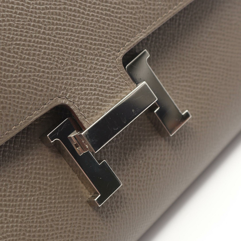 愛馬仕 Constance 長版斜背包 Y Epsom 皮革灰色 SHW 二手-5