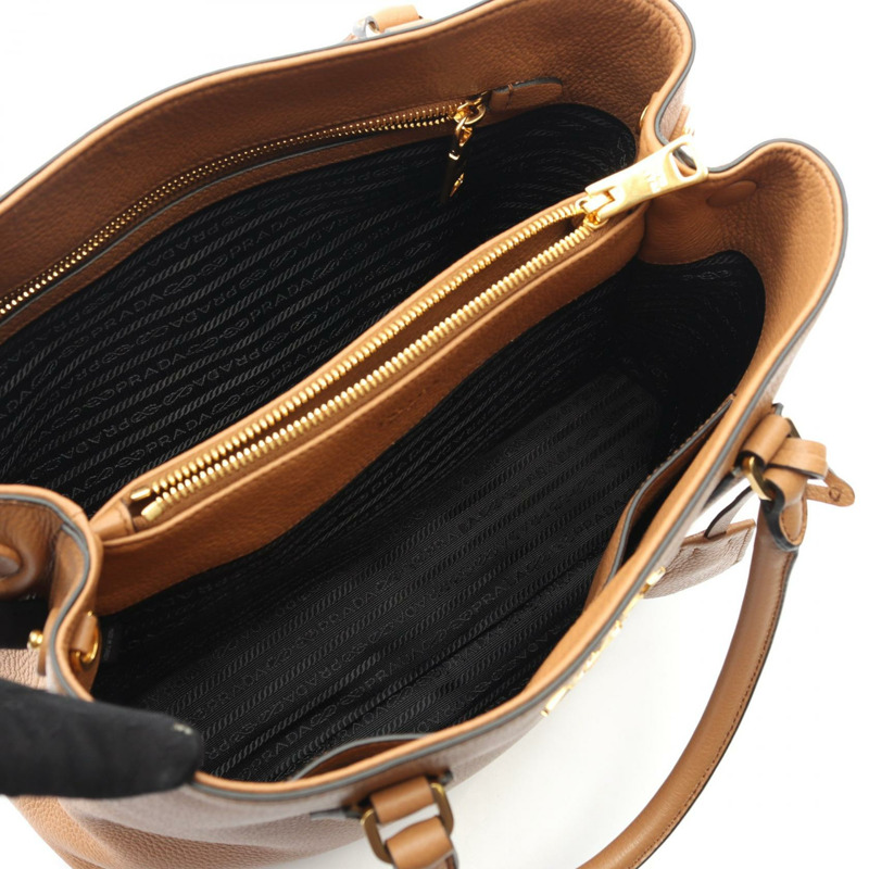 PRADA VIT Vitello DAINO 單肩斜背包 1BA239 皮革 棕色 二手-2