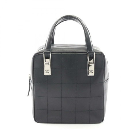 香奈兒巧克力棒手提包，黑色皮革，銀色五金，二手，女士 Coco CC