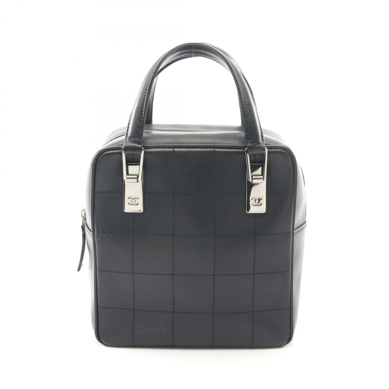 香奈兒巧克力棒手提包，黑色皮革，銀色五金，二手，女士 Coco CC-0