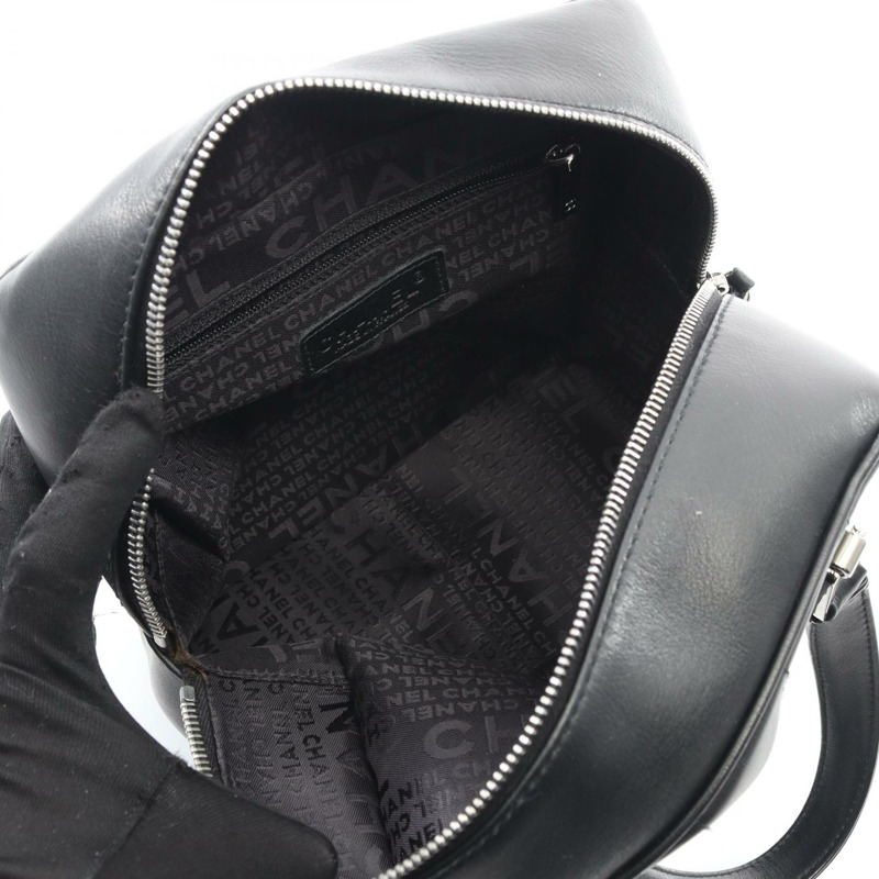 香奈兒巧克力棒手提包，黑色皮革，銀色五金，二手，女士 Coco CC-2