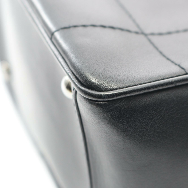 香奈兒巧克力棒手提包，黑色皮革，銀色五金，二手，女士 Coco CC-5