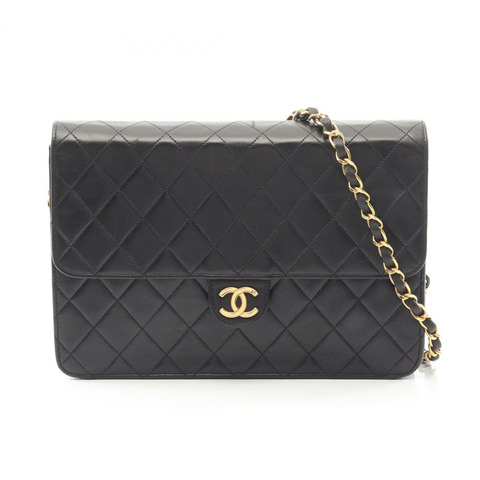 香奈兒 (CHANEL) 絎縫鏈條肩背包，羊皮材質，黑色，金色五金，二手，女士 CC