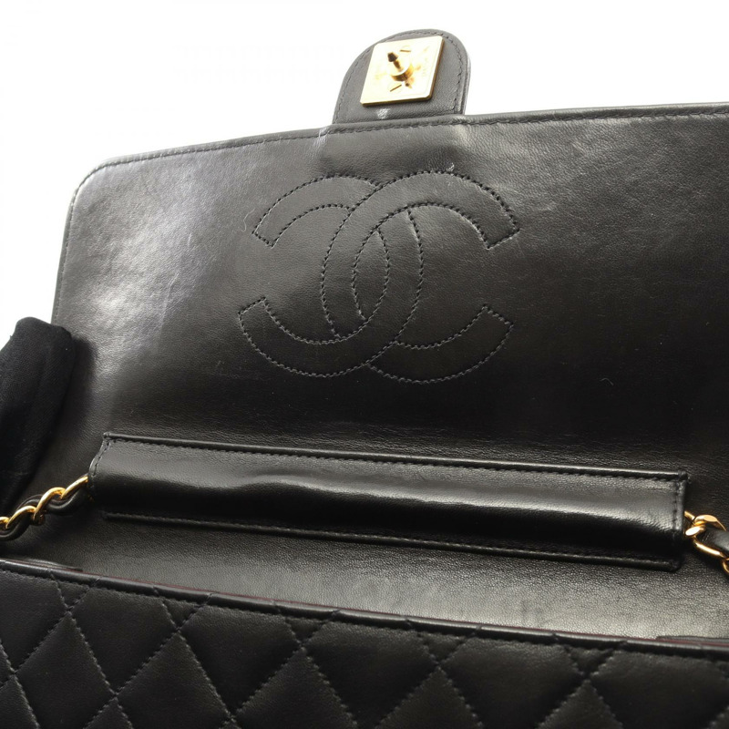 香奈兒 (CHANEL) 絎縫鏈條肩背包，羊皮材質，黑色，金色五金，二手，女士 CC-5