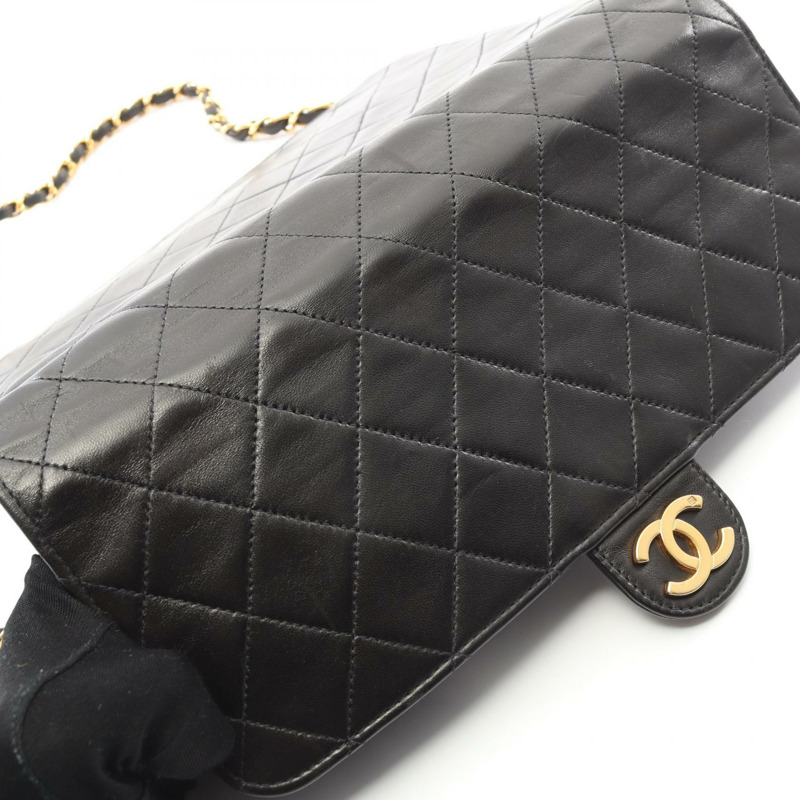 香奈兒 (CHANEL) 絎縫鏈條肩背包，羊皮材質，黑色，金色五金，二手，女士 CC-9
