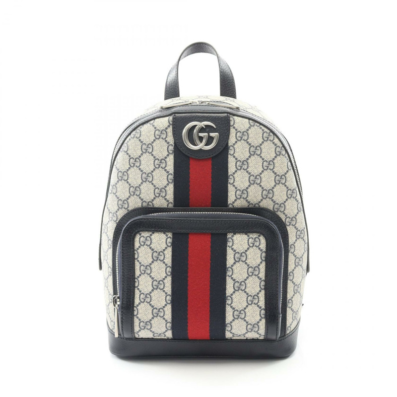 GUCCI Ophidia GG Supreme 雙肩包 547965 帆布皮革 米色 紅色 二手-0