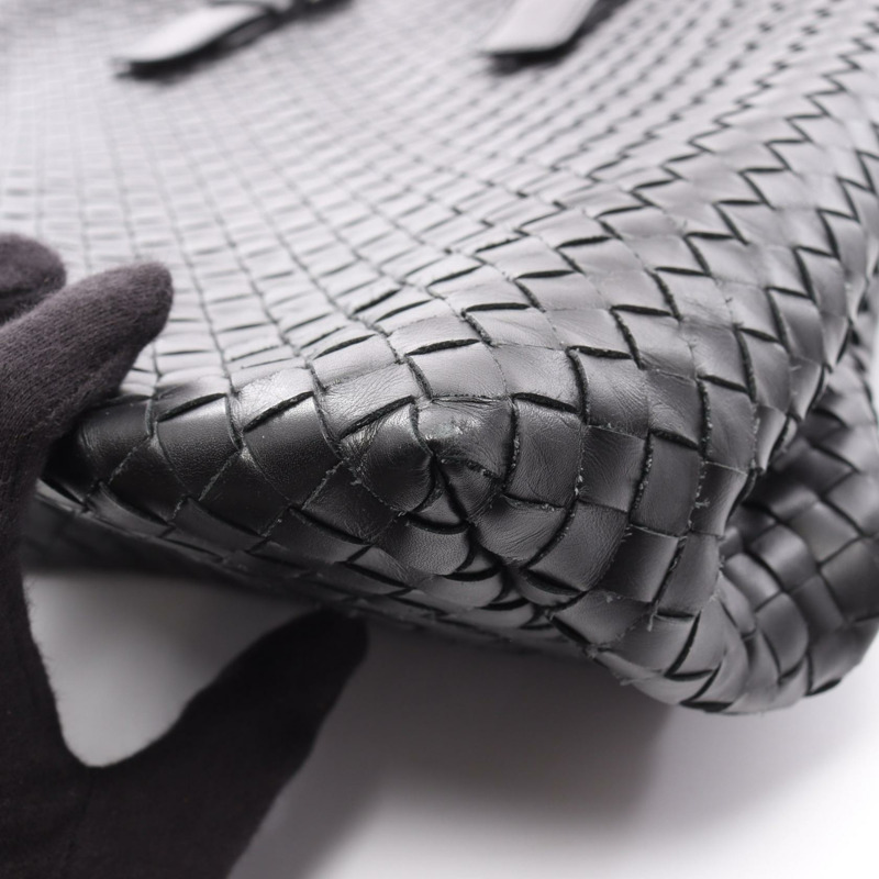 BOTTEGA VENETA Intrecciato 編織手提包 169612 黑色皮革 二手 女士-6