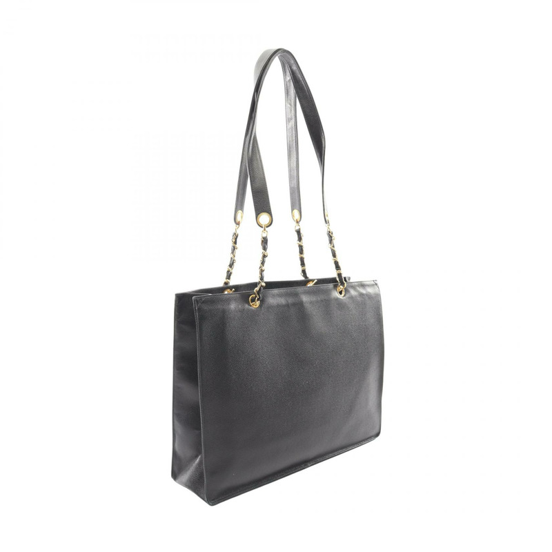 香奈兒 COCO 標誌鏈肩背包，粒面小牛皮，黑色，金色五金，二手-1