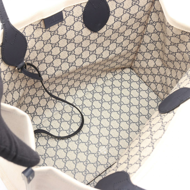 GUCCI 印花托特包 772179 帆布皮革 米色 海軍藍 logo 二手 女士 GG-2