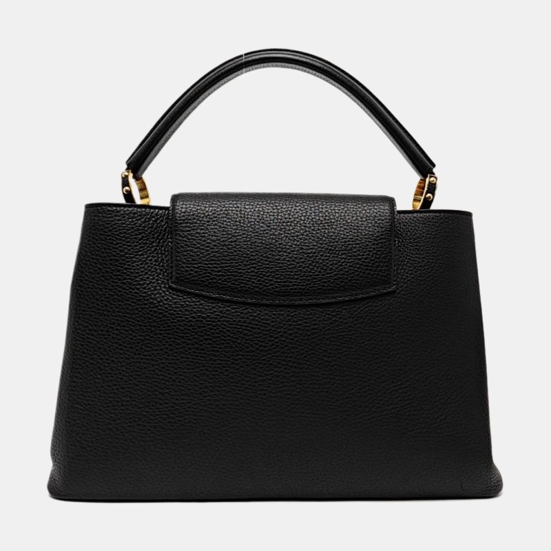 LOUIS VUITTON CAPUCINES大號黑色牛皮手提包金色五金-4