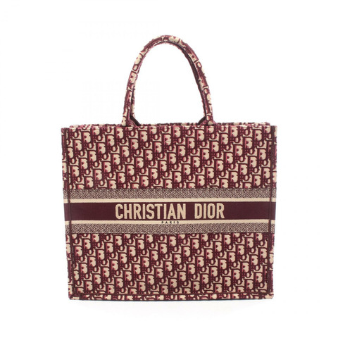 Christian Dior BOOK TOTE 大帆布斜紋手提包 波爾多紅米色 二手 女士