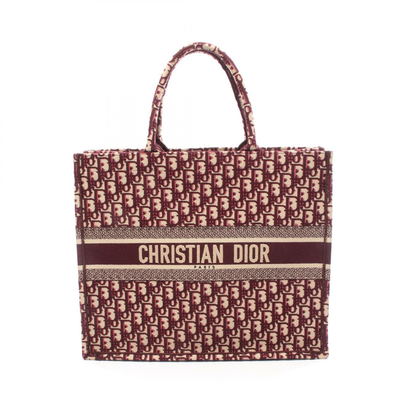 Christian Dior BOOK TOTE 大帆布斜紋手提包 波爾多紅米色 二手 女士-0