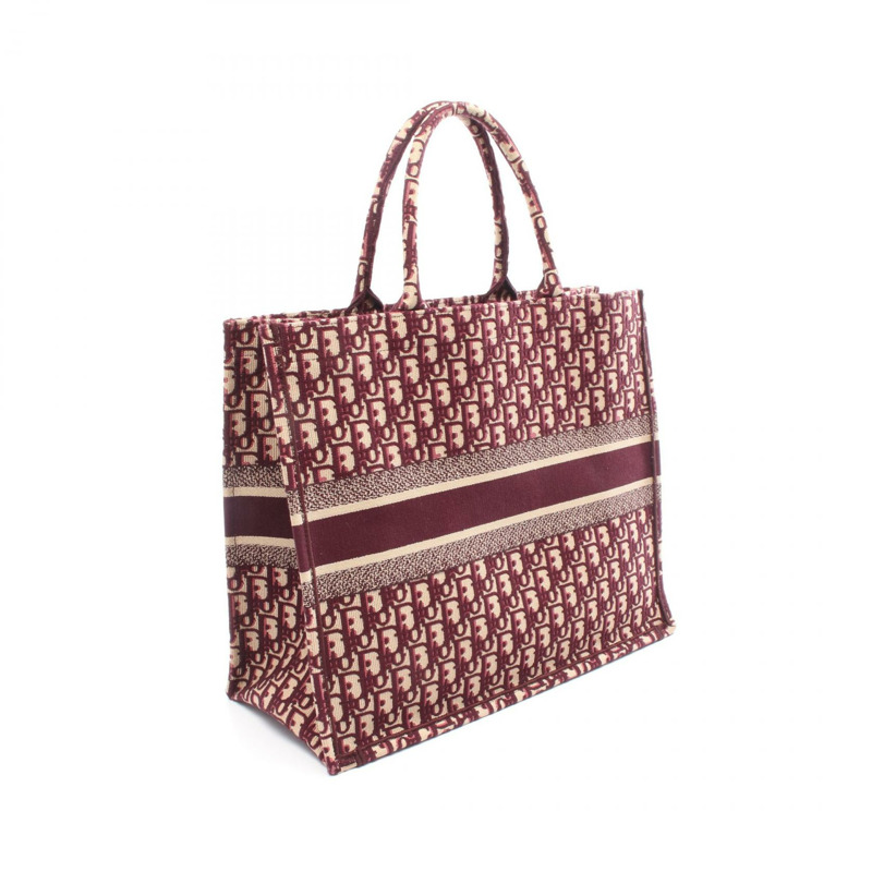 Christian Dior BOOK TOTE 大帆布斜紋手提包 波爾多紅米色 二手 女士-1