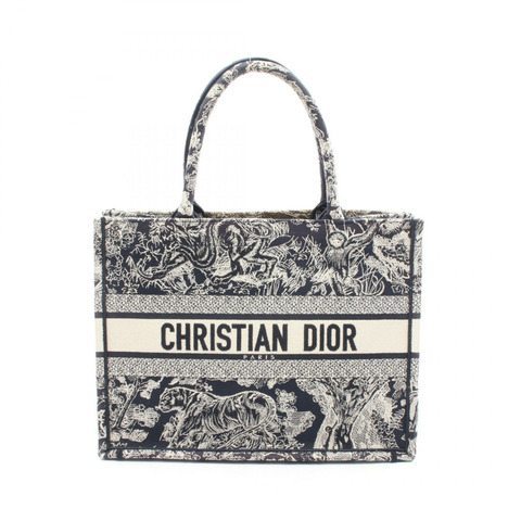 Christian Dior BOOK TOTE 手提包，中型帆布，海軍藍/白色，二手女款