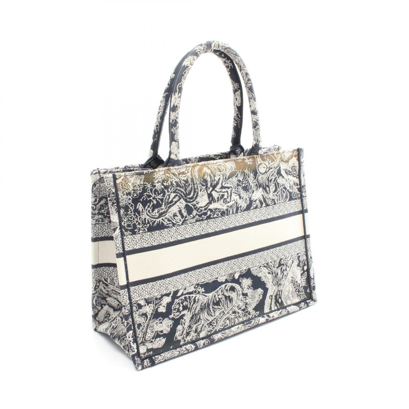 Christian Dior BOOK TOTE 手提包，中型帆布，海軍藍/白色，二手女款-1