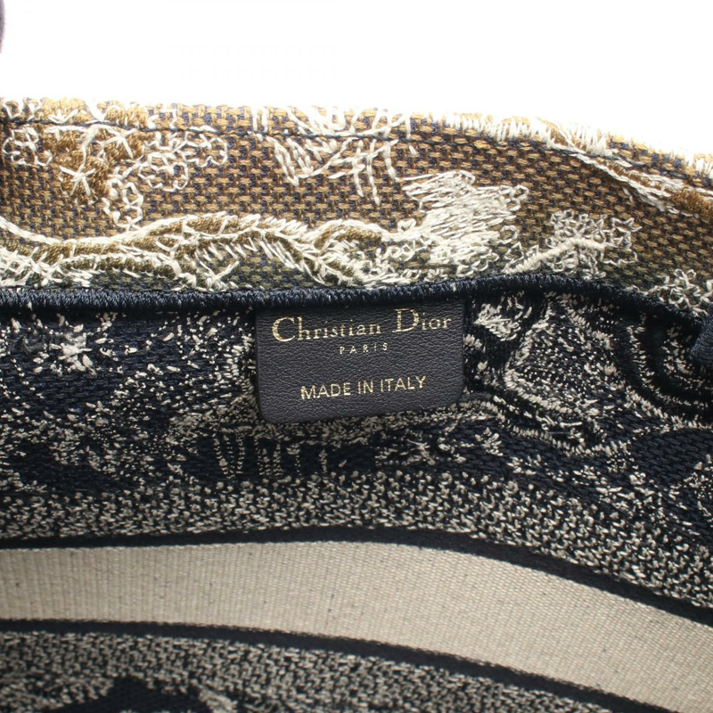 Christian Dior BOOK TOTE 手提包，中型帆布，海軍藍/白色，二手女款-3