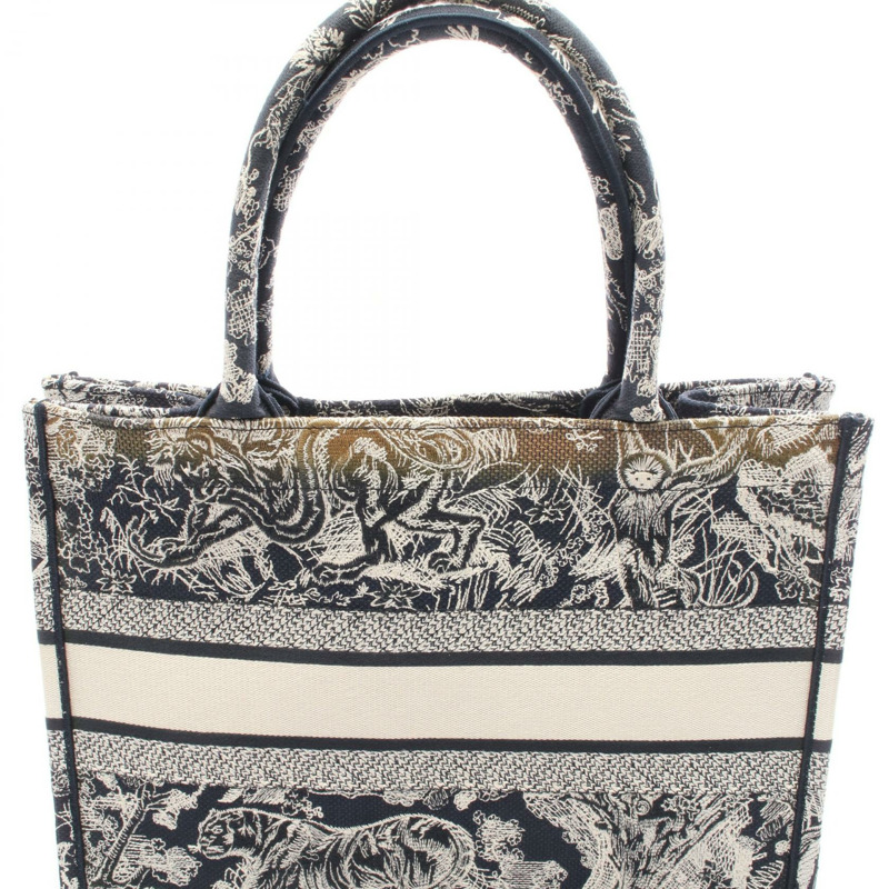 Christian Dior BOOK TOTE 手提包，中型帆布，海軍藍/白色，二手女款-4