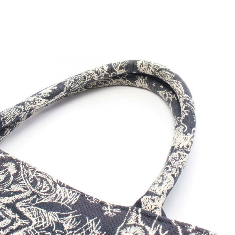 Christian Dior BOOK TOTE 手提包，中型帆布，海軍藍/白色，二手女款-6