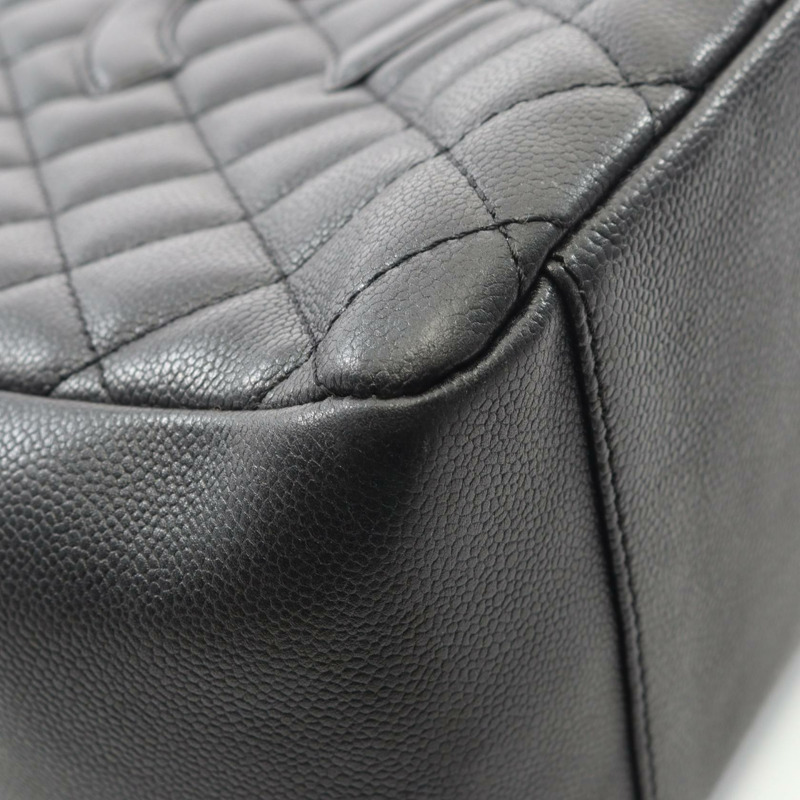 香奈兒 (CHANEL) Matelasse Grand Shopping GST 鏈條肩背包，黑色皮革，銀色金屬扣-6