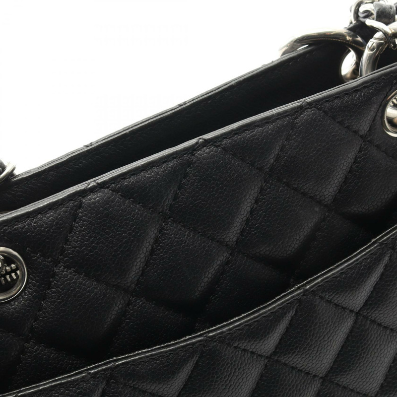 香奈兒 (CHANEL) Matelasse Grand Shopping GST 鏈條肩背包，黑色皮革，銀色金屬扣-8