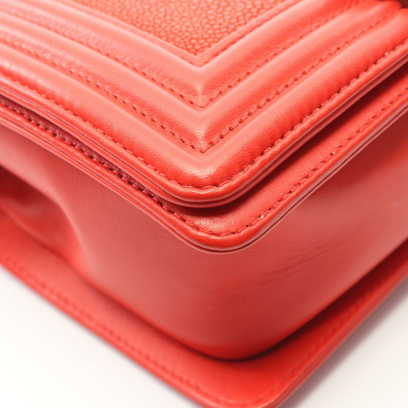 香奈兒 Boy Chanel 小號單肩包 羊皮（綿羊皮） Garousa 紅色 二手 女士-6