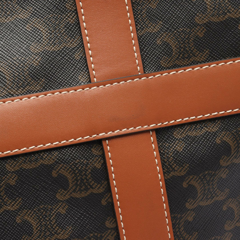 CELINE Triomphe 大型旅行肩斜背包 帆布皮革 二手-4