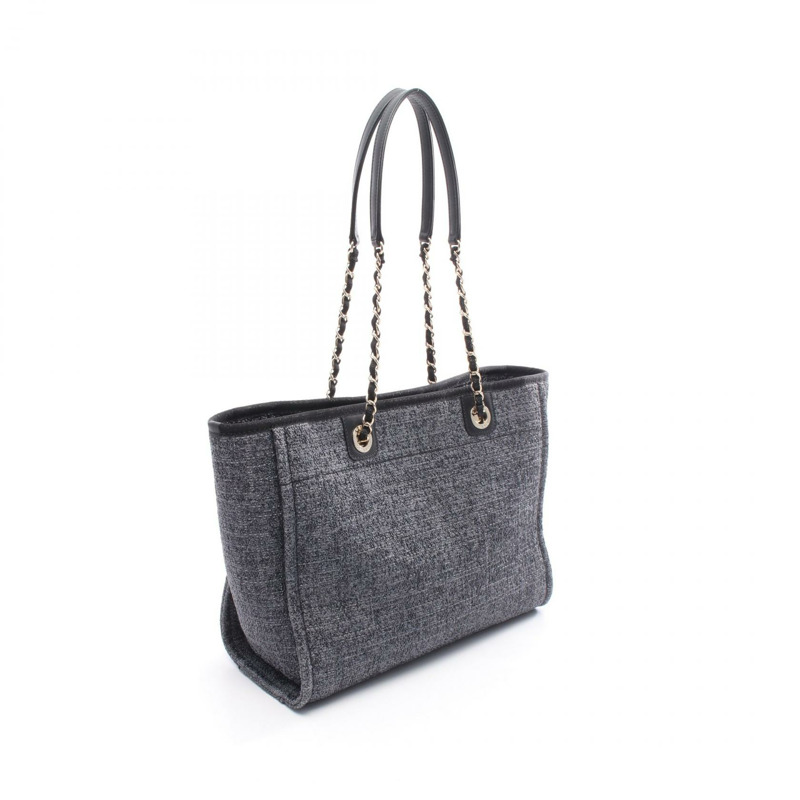 香奈兒 Deauville 鏈條單背包，灰色/黑色皮革/金色五金，二手 CC-1