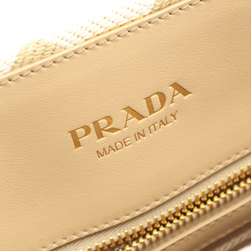 PRADA TRIANGOLO 提花符號刺繡手提包 1BA356 帆布 米色 二手-3