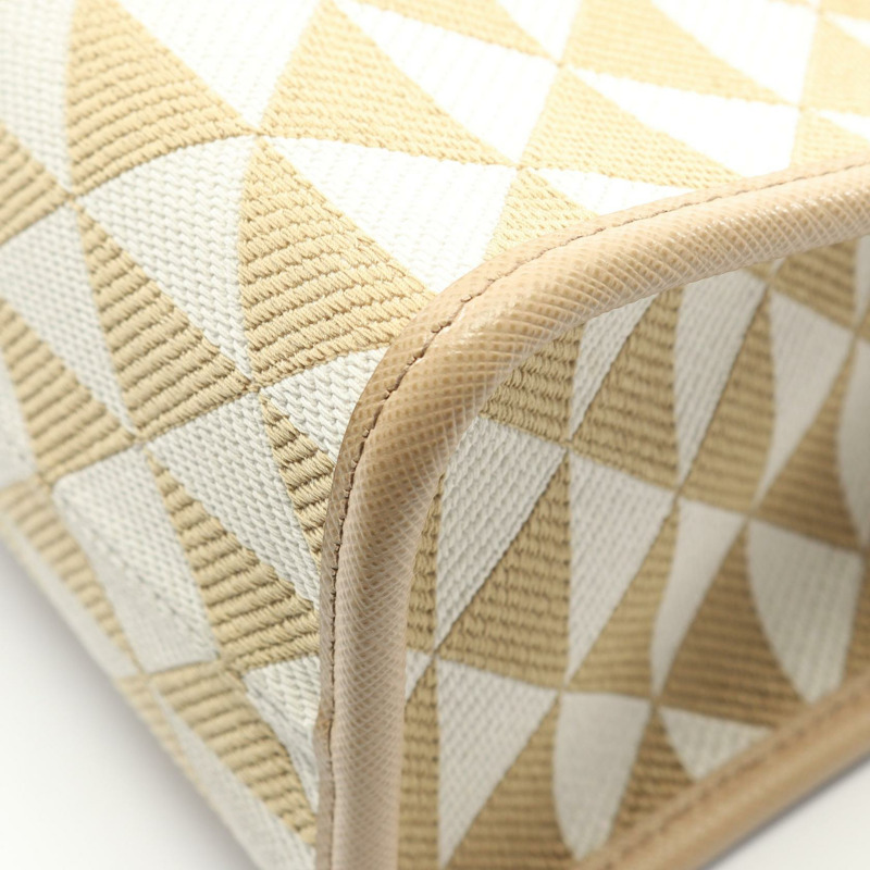 PRADA TRIANGOLO 提花符號刺繡手提包 1BA356 帆布 米色 二手-5