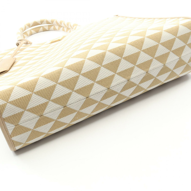 PRADA TRIANGOLO 提花符號刺繡手提包 1BA356 帆布 米色 二手-8