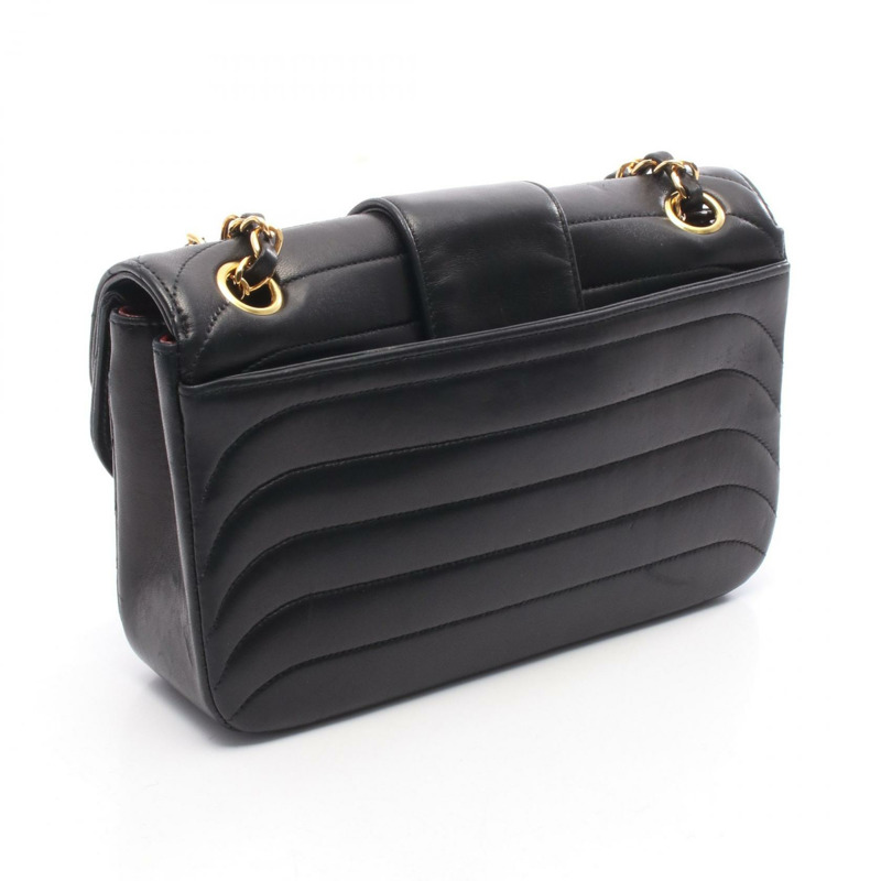 香奈兒 Mademoiselle 鏈條肩背包，羊皮材質，黑色，金色五金，二手，女士 CC-1