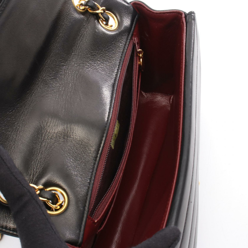 香奈兒 Mademoiselle 鏈條肩背包，羊皮材質，黑色，金色五金，二手，女士 CC-2