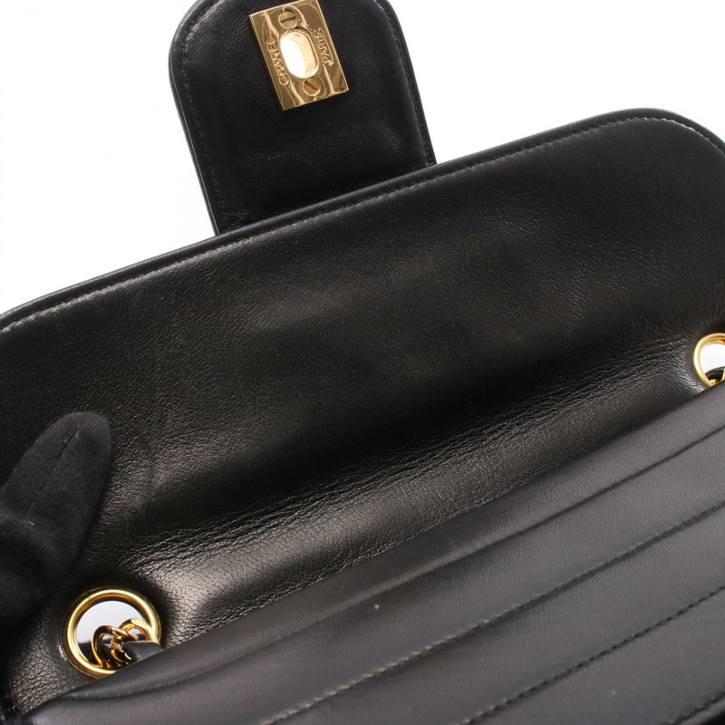 香奈兒 Mademoiselle 鏈條肩背包，羊皮材質，黑色，金色五金，二手，女士 CC-6