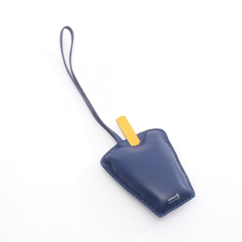 HERMES 珍珠奶茶袋吊飾 H1074198 Agneau milo Epsom Blue encre Jaune ambre-1