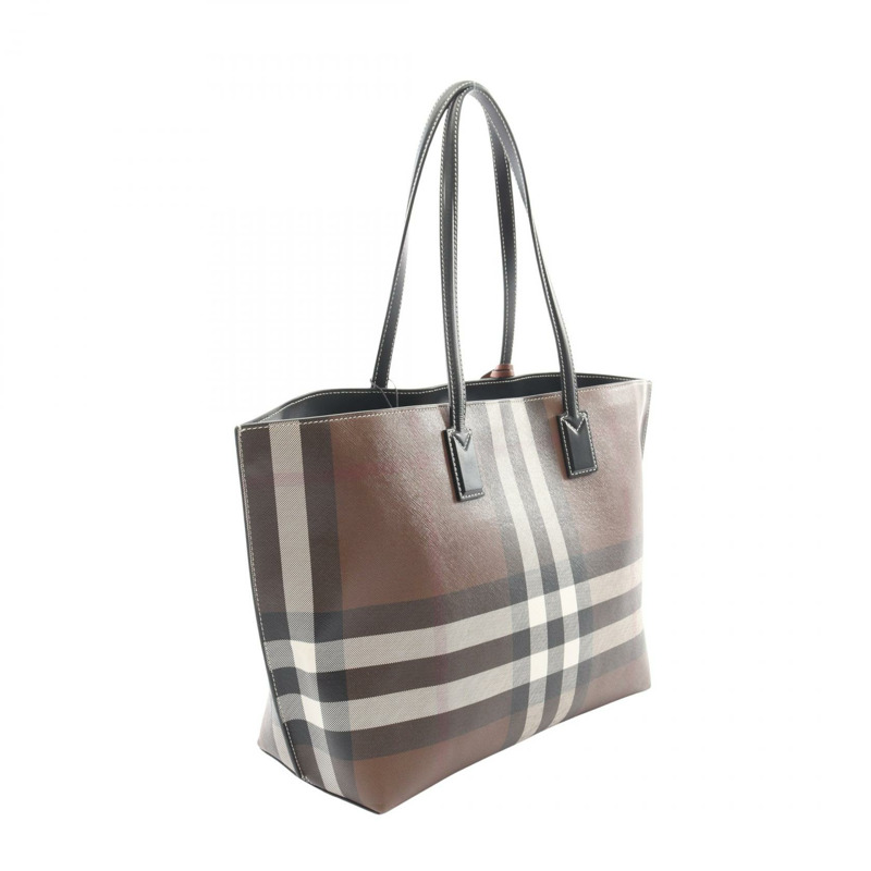 BURBERRY 復古格紋中型托特單肩包 8052504 帆布皮革 棕色-1