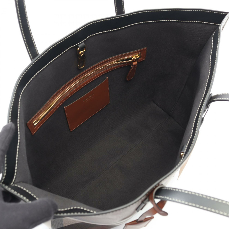 BURBERRY 復古格紋中型托特單肩包 8052504 帆布皮革 棕色-2