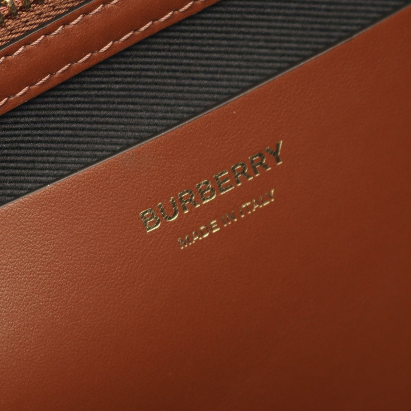 BURBERRY 復古格紋中型托特單肩包 8052504 帆布皮革 棕色-3