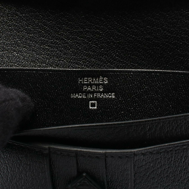 愛馬仕 Bean 迷你雙折皮夾，霧面鱷魚皮，黑色，二手，女款-3