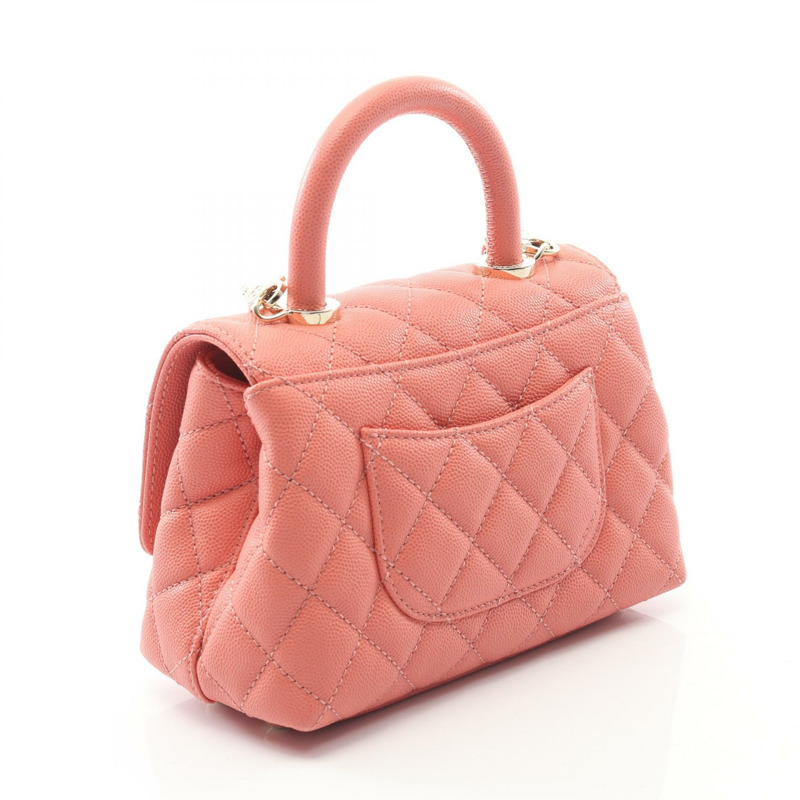 香奈兒 Coco Handle XXS 手提斜背包，粉紅色皮革，金色五金，二手 CC-1