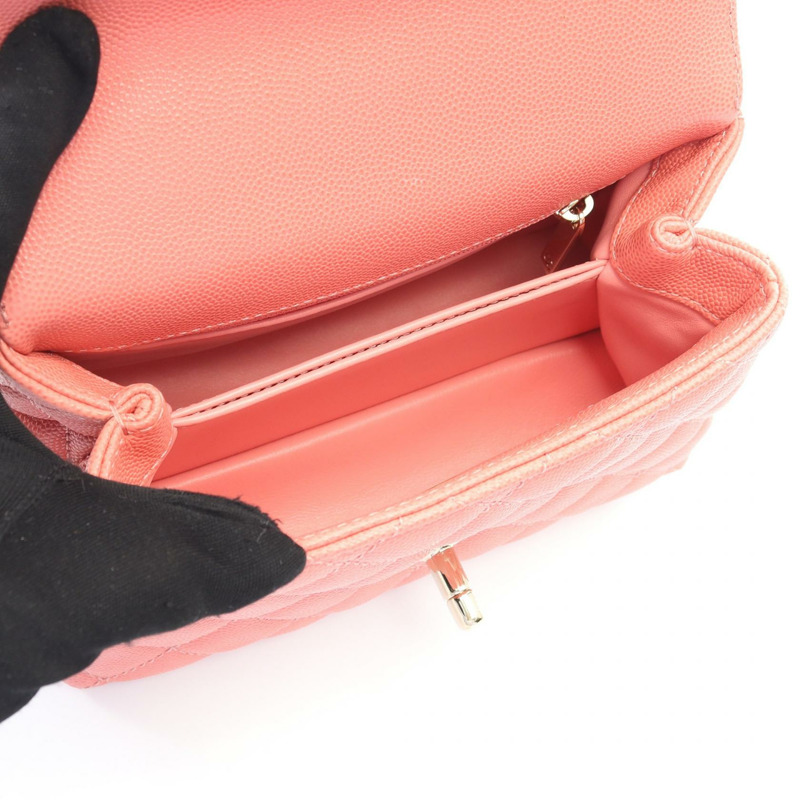 香奈兒 Coco Handle XXS 手提斜背包，粉紅色皮革，金色五金，二手 CC-2