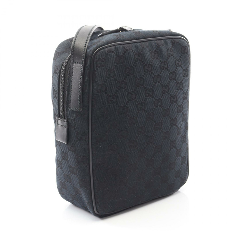 GUCCI GG帆布肩斜背包 018.1612 帆布皮革黑色二手女款-1