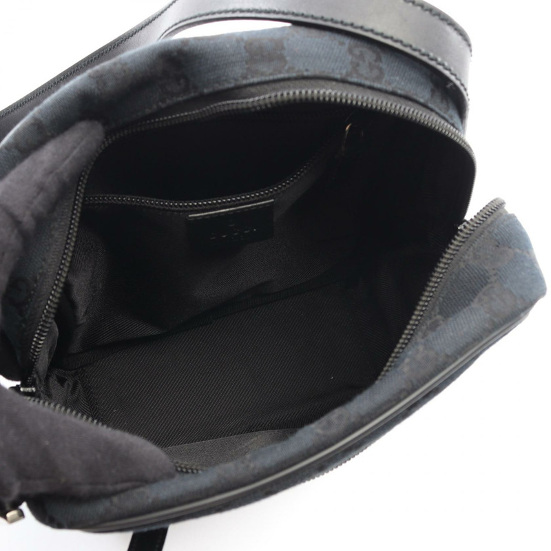 GUCCI GG帆布肩斜背包 018.1612 帆布皮革黑色二手女款-2