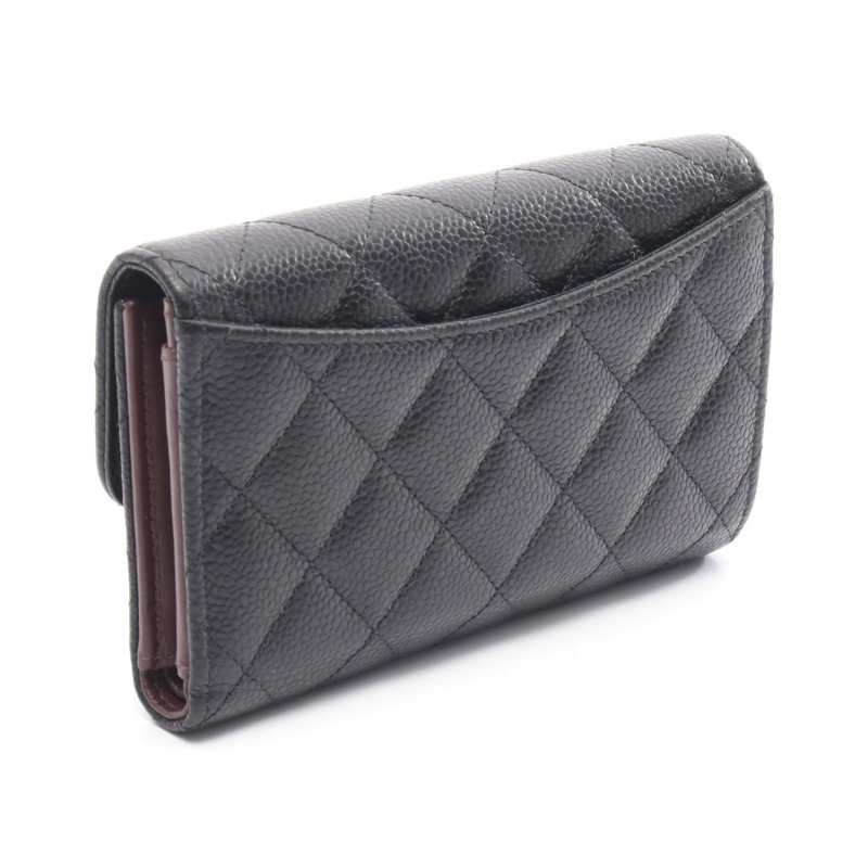 香奈兒 (CHANEL) 絎縫三折皮夾 AP0232 黑色皮革 二手 金色五金-1