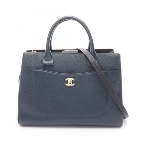 香奈兒 Neo Executive 手提單肩斜背包，海軍藍/黑色，金色五金，二手