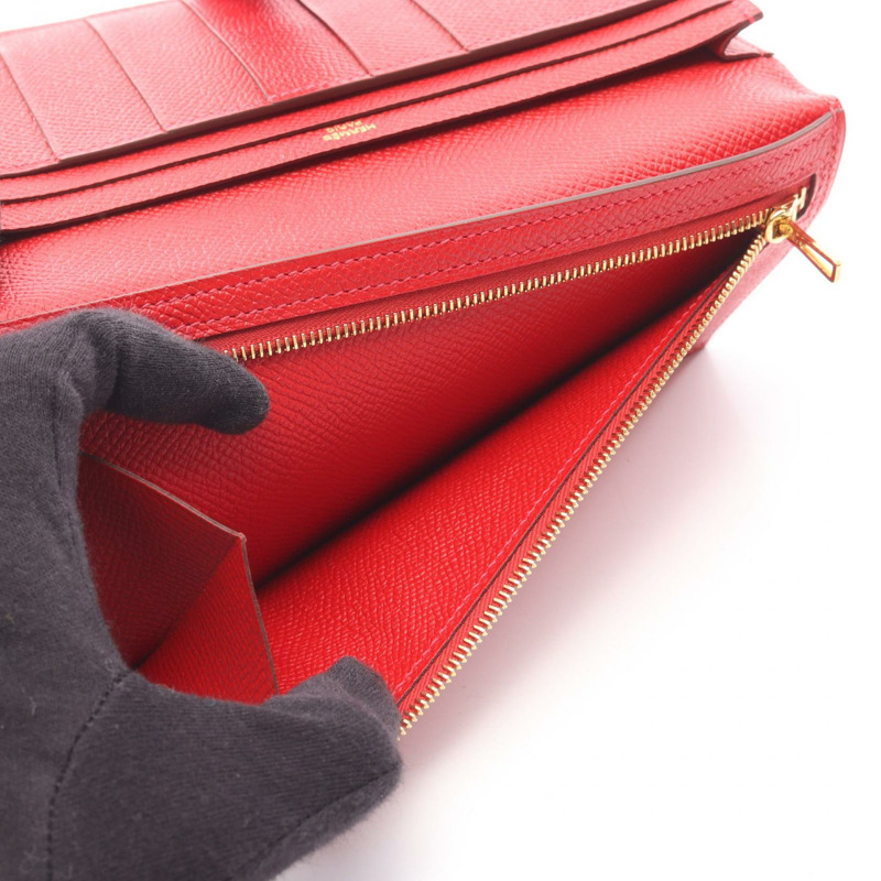 愛馬仕 Bearn Soufflet 雙折皮夾 T Epsom Rouge casaque 二手 GHW-3