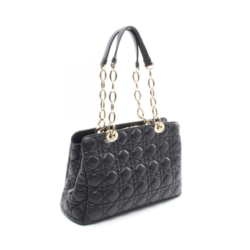 Christian Dior LADY DIOR Cannage 手提鏈條肩背包，黑色皮革，二手-1