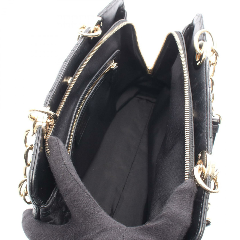 Christian Dior LADY DIOR Cannage 手提鏈條肩背包，黑色皮革，二手-2