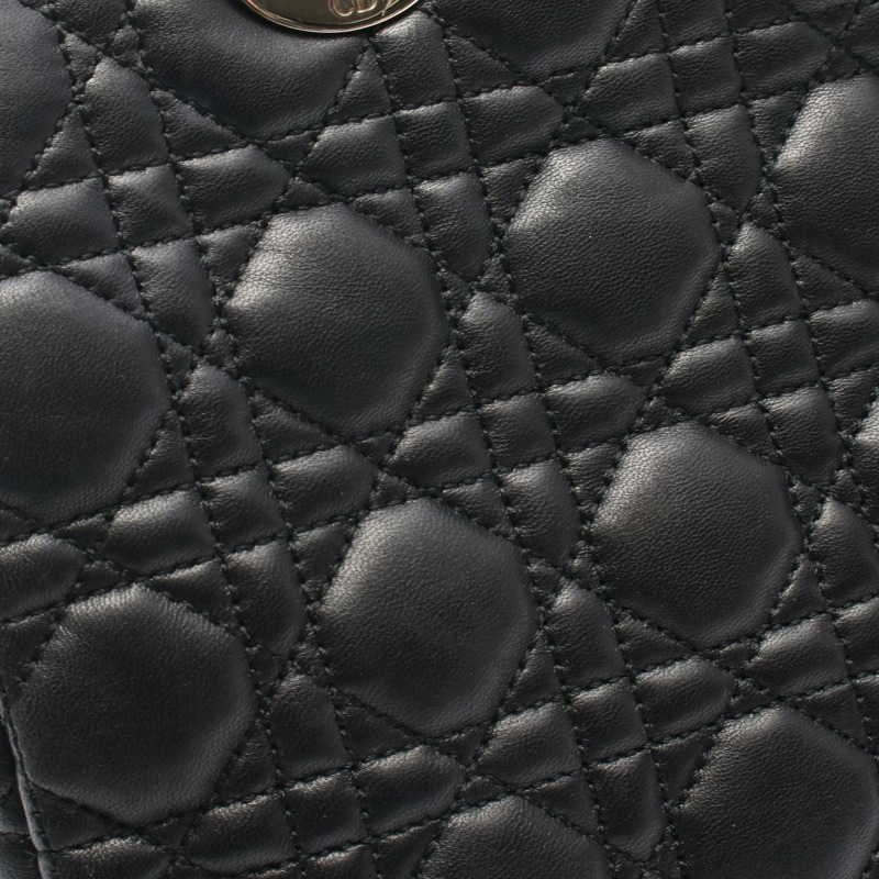 Christian Dior LADY DIOR Cannage 手提鏈條肩背包，黑色皮革，二手-4