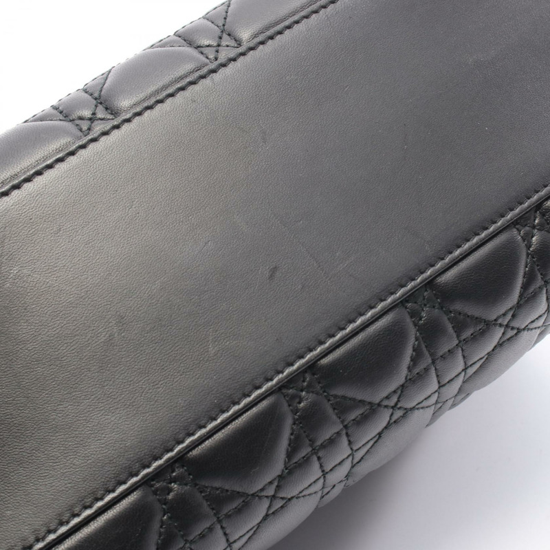 Christian Dior LADY DIOR Cannage 手提鏈條肩背包，黑色皮革，二手-6