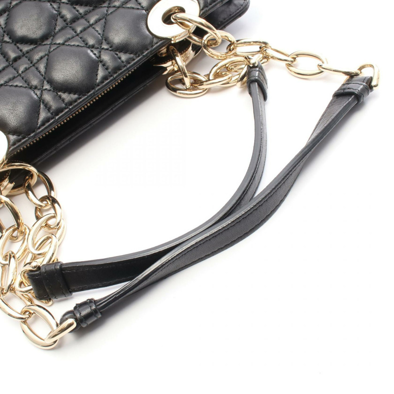 Christian Dior LADY DIOR Cannage 手提鏈條肩背包，黑色皮革，二手-7